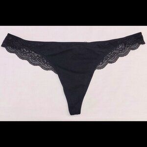 Victoria's Secret PINK Black Lace Back Thong Size M NWOT Cotton/Lace Underwear